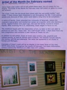 Sterling Heights City Hall Jasna Gopic Artist Of The Month